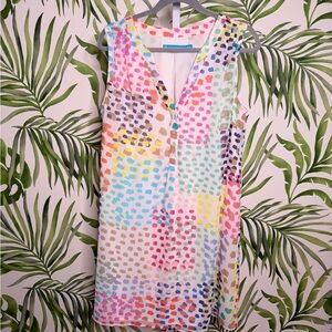 Tori Richard Multicolor Confetti Print Sleeveless V-Neck Dress Size Medium